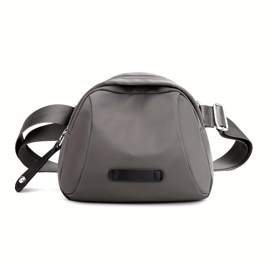 Borsa a tracolla grigia in pelle, design moderno, chiusura con zip, cinturino regolabile, ideale per donna, accessorio moda elegante e pratico.