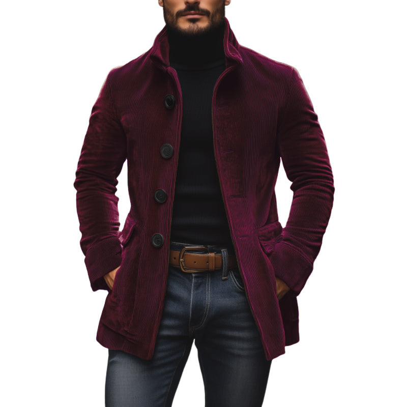 Cappotto Corto Uomo in Velluto a Coste Slim Fit Collo Alto
