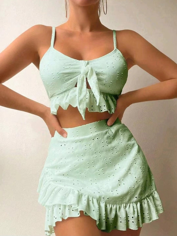 Set Costumi da Bagno Donna Tre Pezzi Tessuto Rugoso Elegante