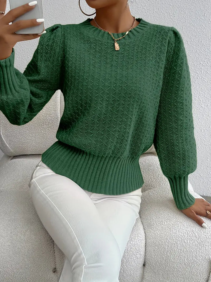 Maglione Donna Lavorato a Maglia Maniche a Sbuffo Elegante