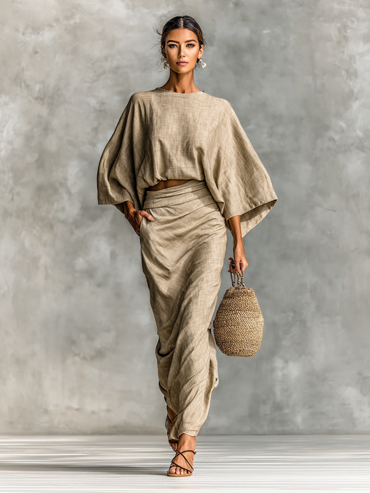 Completo Donna Maniche Pipistrello Gonna Lunga Elegante