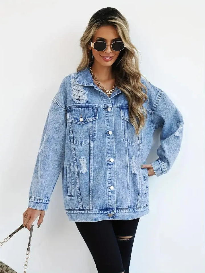 Giacca Donna Denim Impermeabile Foderata Oversize