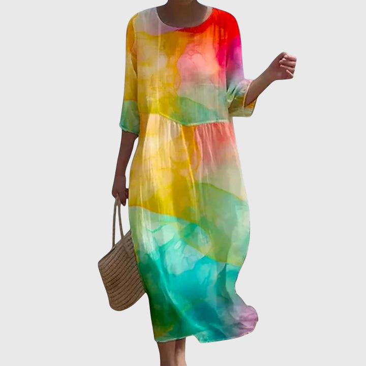 Abito Maxi Donna Stampa Botanica Vestibilità Scenica