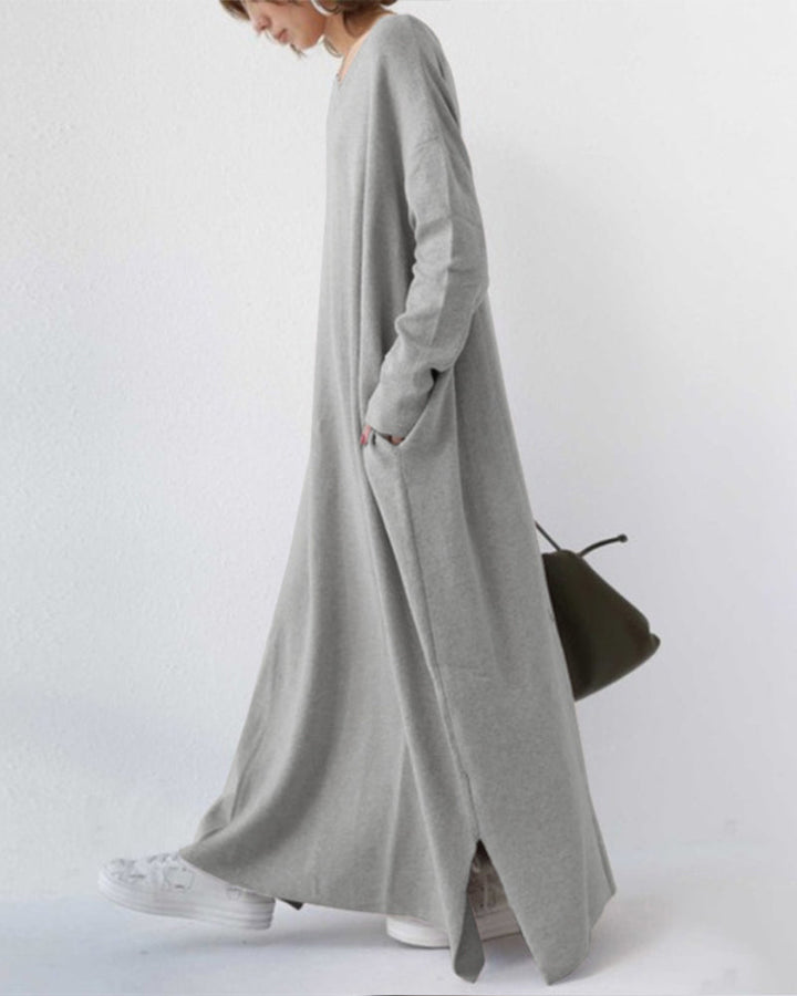 Abito Lungo Donna Casual Maniche Lunghe Vestibilità Ampia