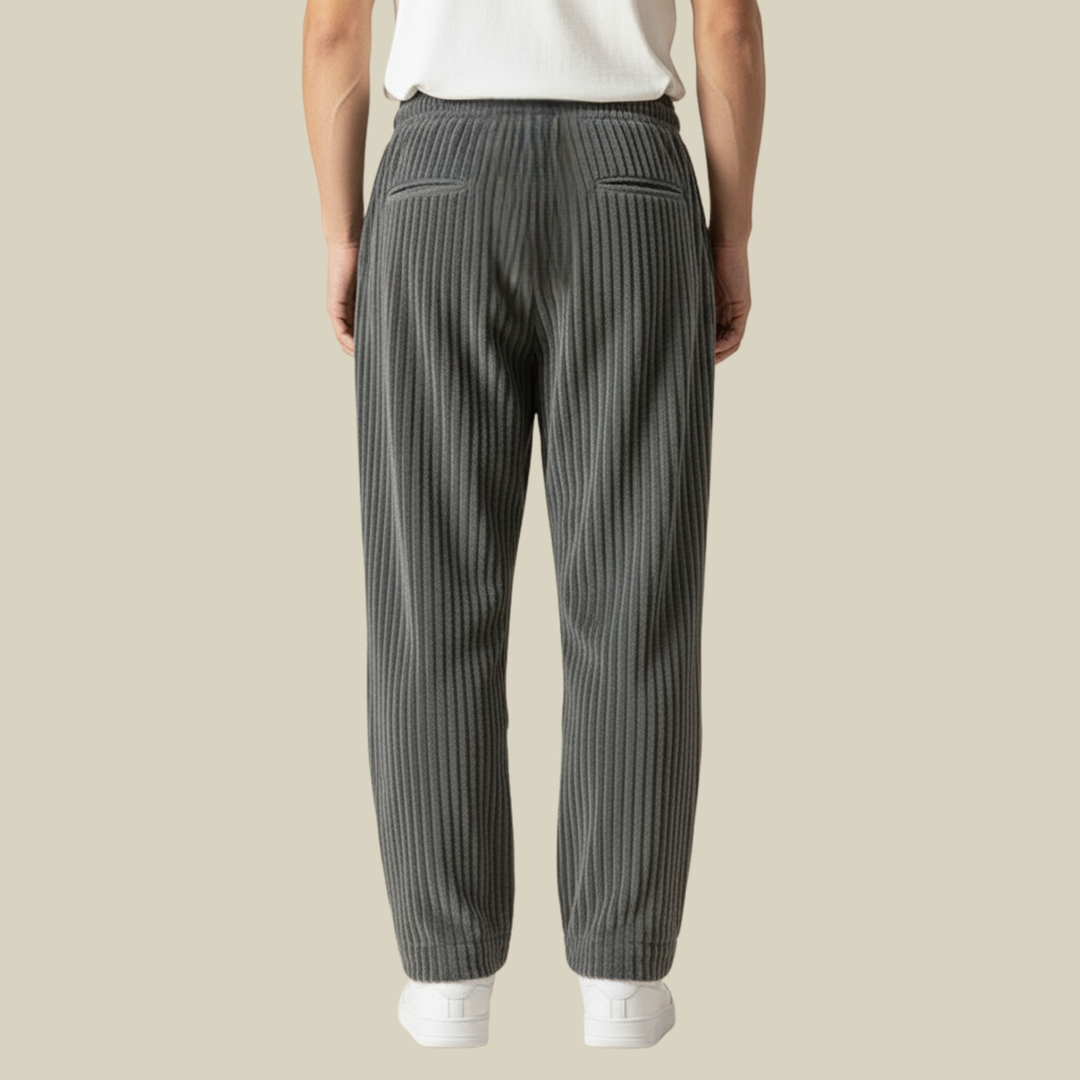 Pantaloni Uomo in Velluto a Coste Comodi Vita Elastica con Tasche