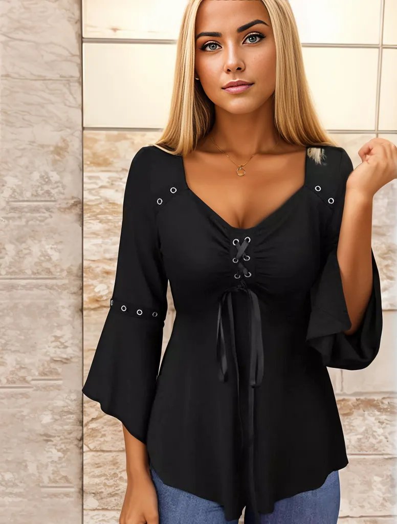 Camicetta Donna Maniche Lunghe Scollo a V - Vesarelli