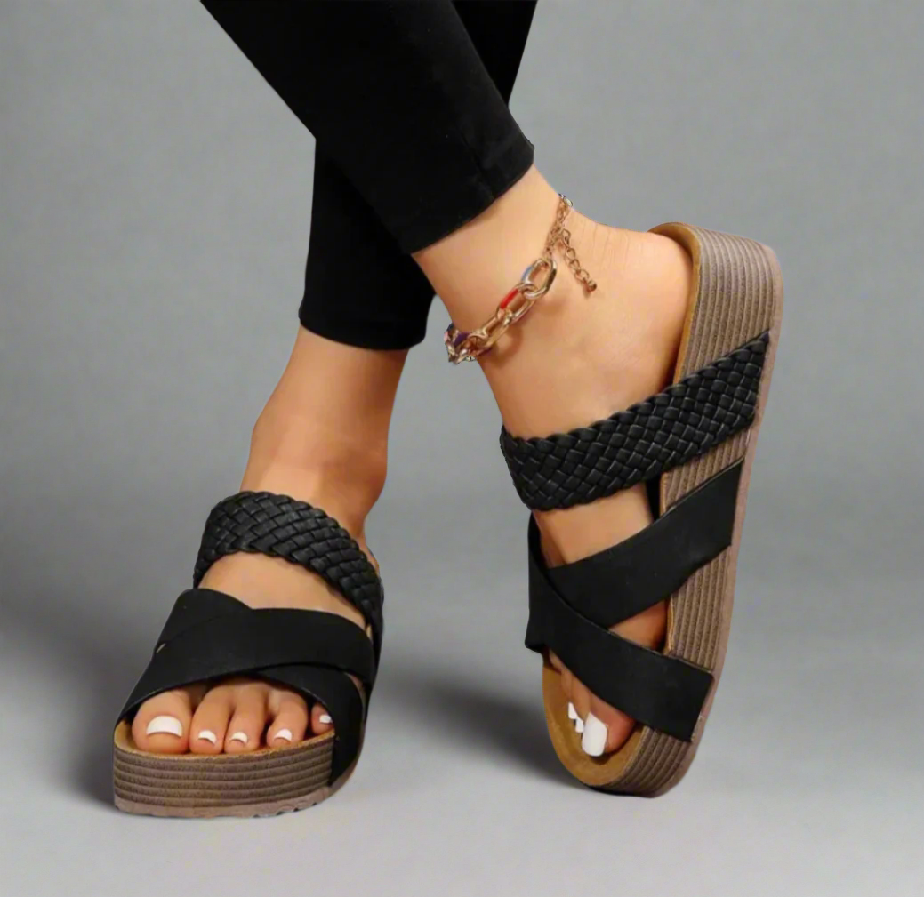Sandali Ortopedici Donna Fasce Intrecciate Zeppa Comfort