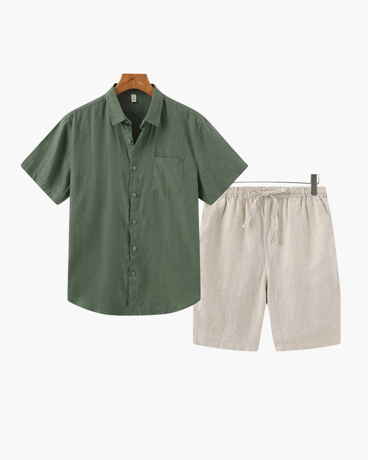 Completo Estivo Uomo Camicia e Pantaloni Corti in Lino