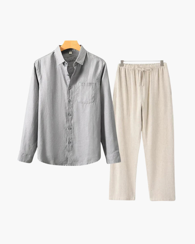 Set Coordinato Uomo in Lino Manica Lunga Comfort e Stile Pulito