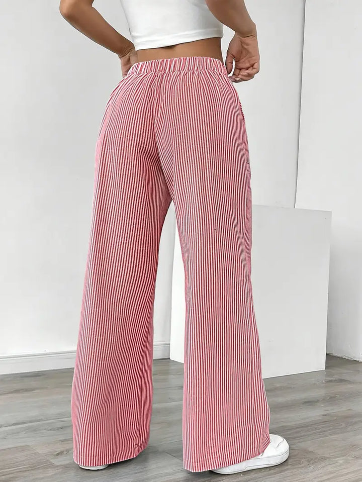 Pantaloni Donna Lino Leggeri Traspiranti Gamba Larga Tasche