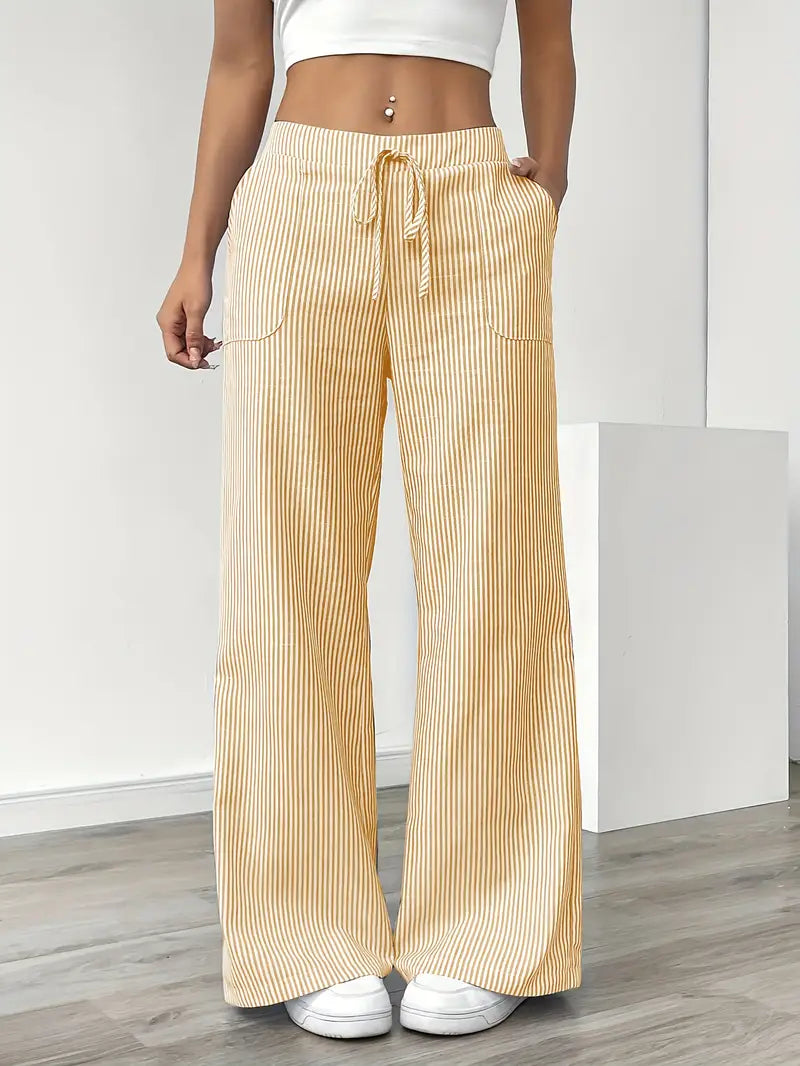Pantaloni Donna Lino Leggeri Traspiranti Gamba Larga Tasche - Vesarelli
