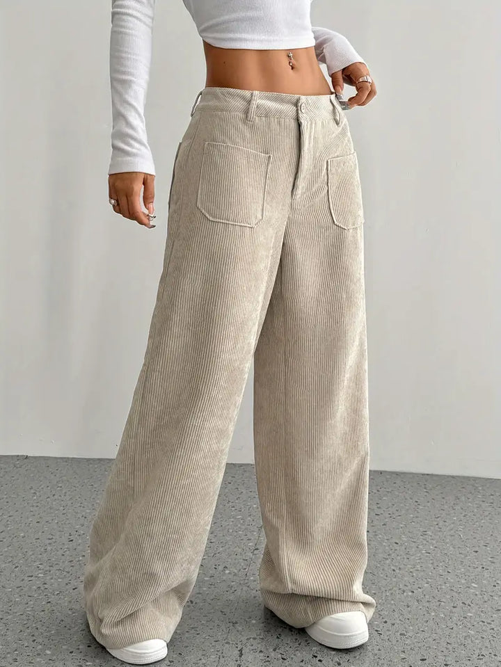 Pantaloni Donna a Coste Vita Alta Gamba Larga - Vesarelli