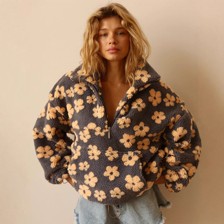 Felpa Donna in Pile Casual con Cerniera e Tasca Frontale