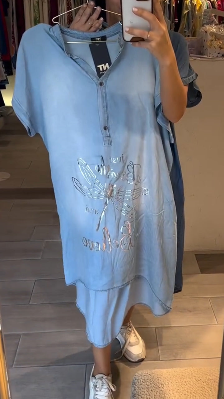 Abito Casual Donna in Denim Scollo a V Bottoni