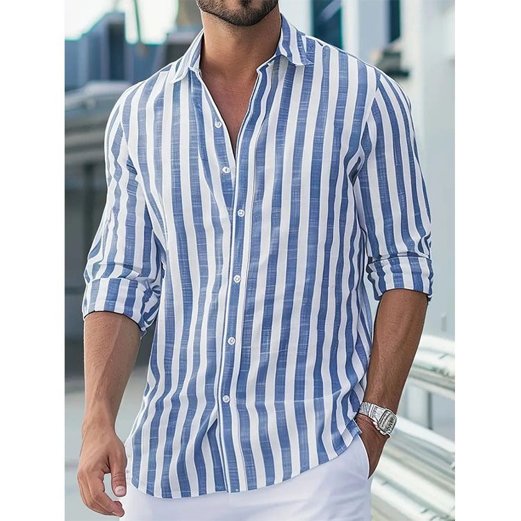 Camicia Uomo in Cotone a Righe Manica Lunga Casual