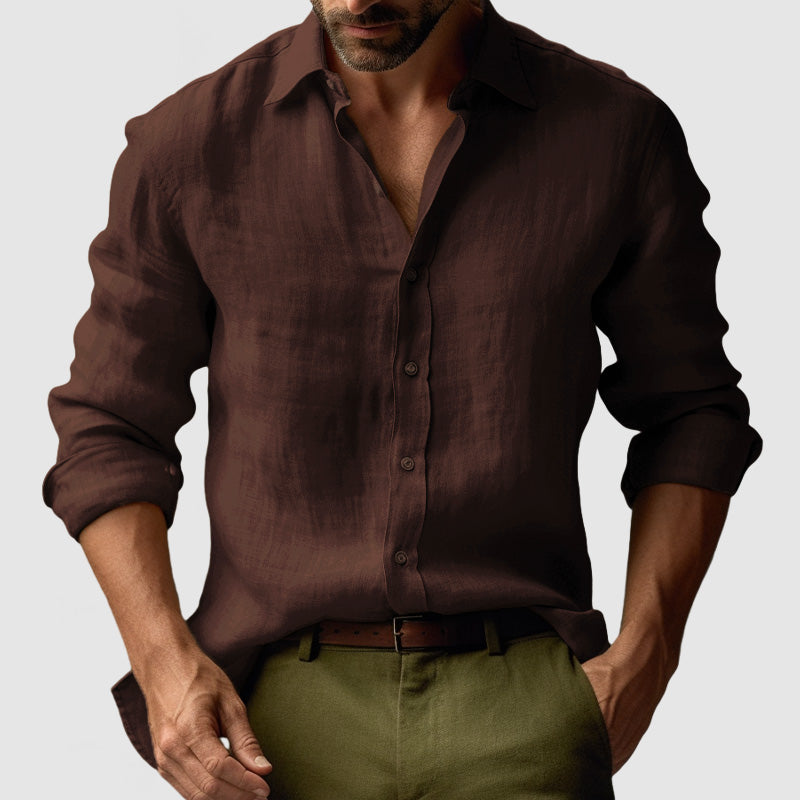 Camicia Uomo Vintage Maniche Lunghe Tessuto Traspirante