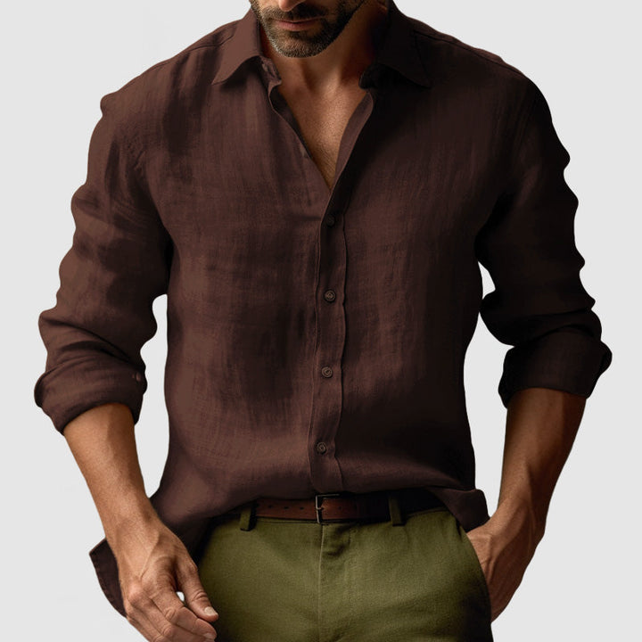 Camicia Uomo Vintage Maniche Lunghe Tessuto Traspirante