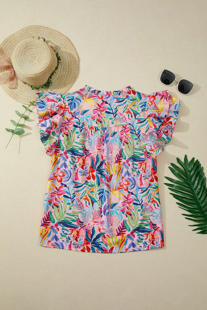 Camicetta Donna in Chiffon Maniche Arricciate Scollo Classico