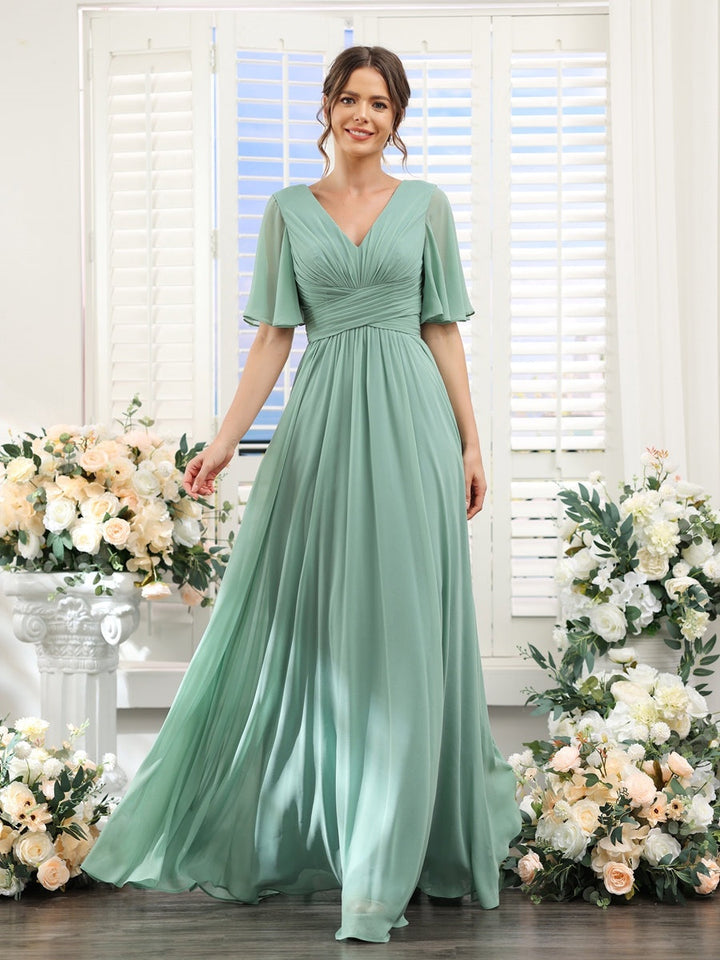 Abito Lungo Donna in Chiffon A-Line Fluido con Spacco Laterale - Vesarelli
