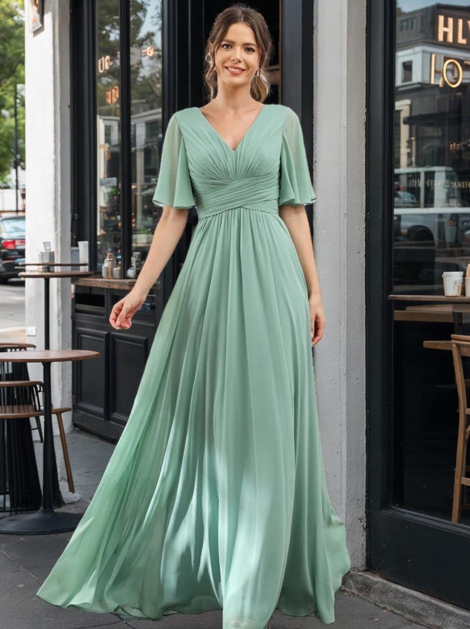 Abito Lungo Donna in Chiffon A-Line Fluido con Spacco Laterale