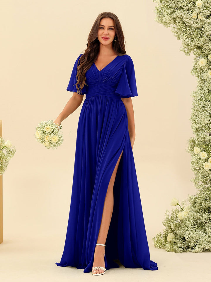Abito Lungo Donna in Chiffon A-Line Fluido con Spacco Laterale