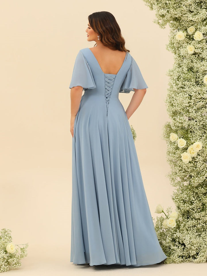 Abito Lungo Donna in Chiffon A-Line Fluido con Spacco Laterale