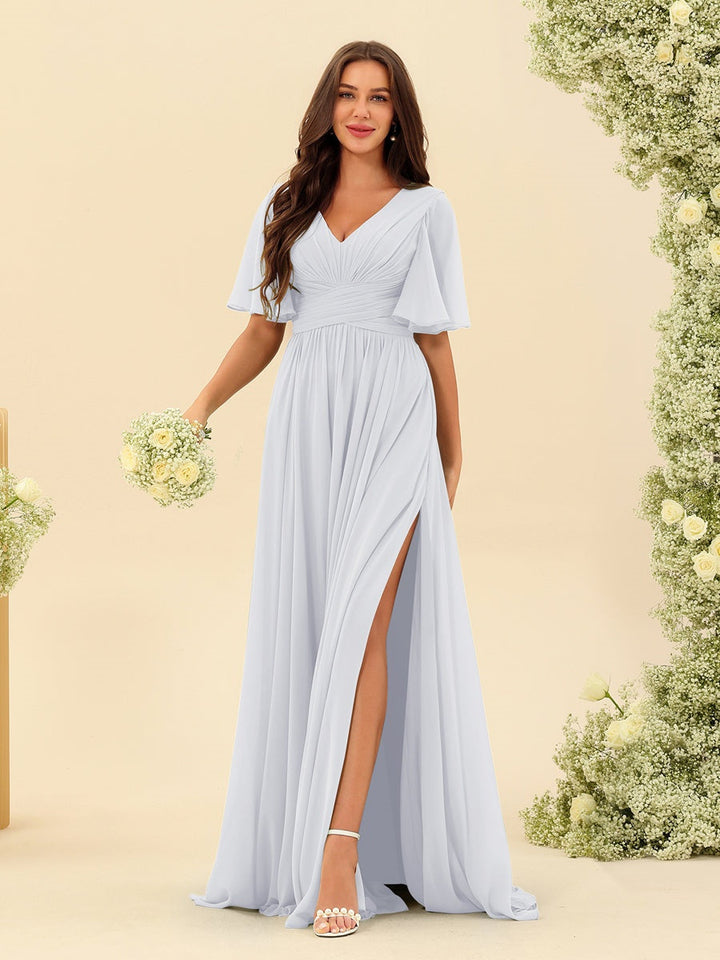 Abito Lungo Donna in Chiffon A-Line Fluido con Spacco Laterale