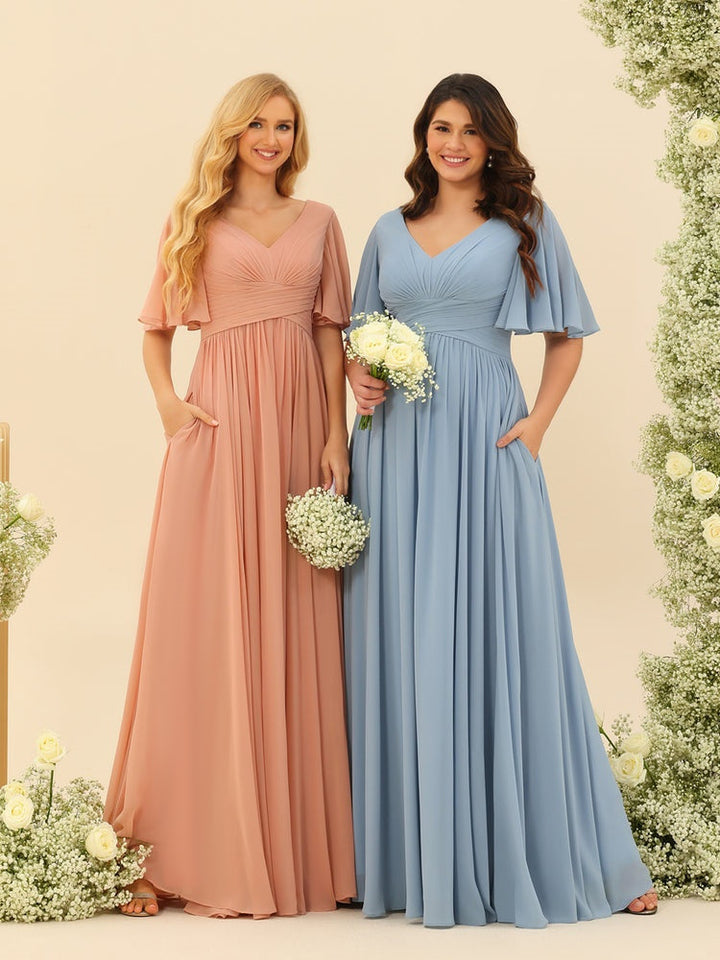 Abito Lungo Donna in Chiffon A-Line Fluido con Spacco Laterale