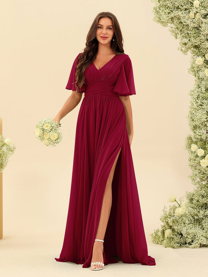 Abito Lungo Donna in Chiffon A-Line Fluido con Spacco Laterale