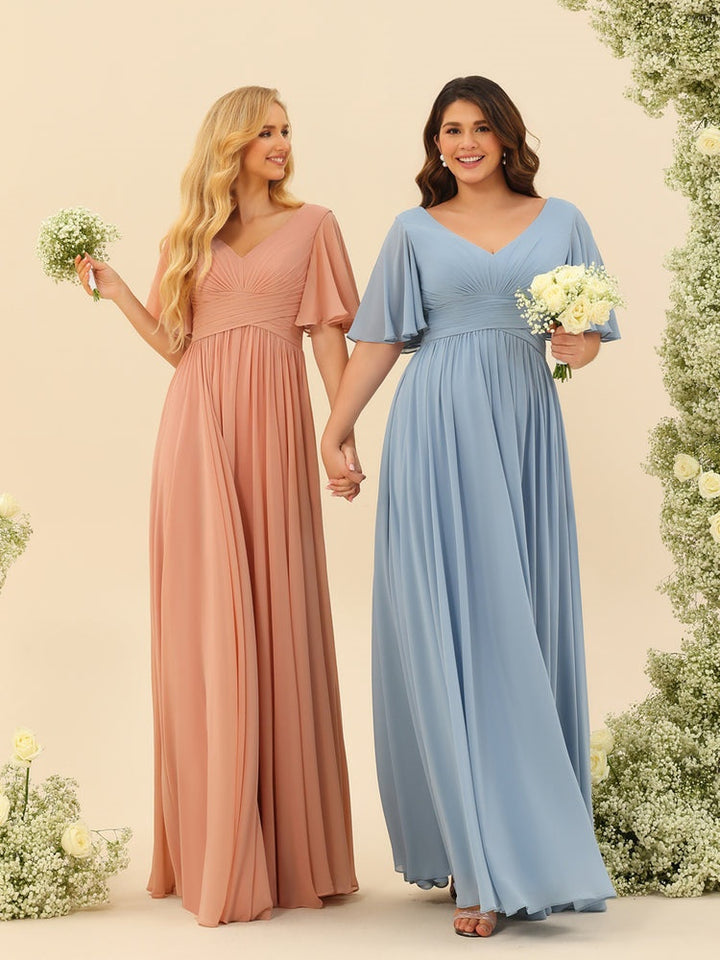 Abito Lungo Donna in Chiffon A-Line Fluido con Spacco Laterale