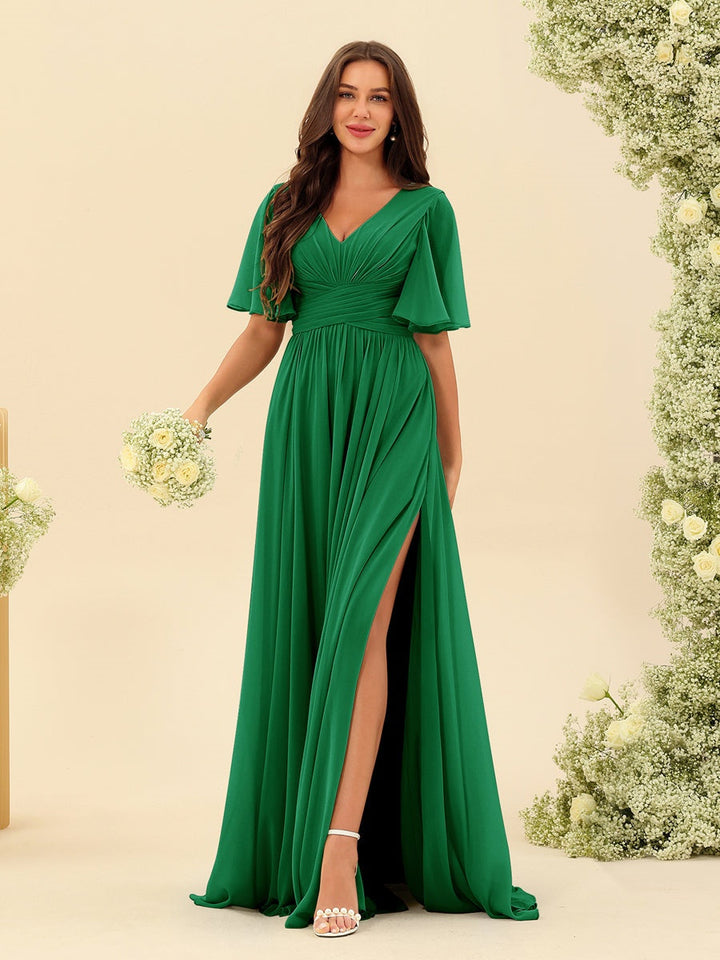 Abito Lungo Donna in Chiffon A-Line Fluido con Spacco Laterale