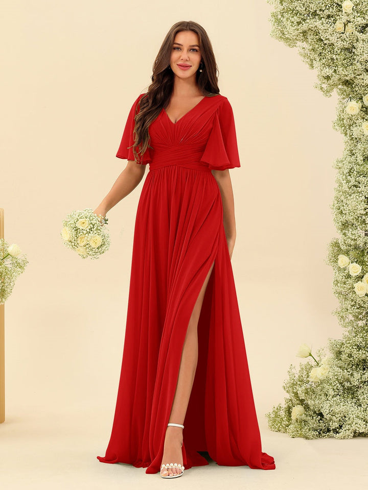 Abito Lungo Donna in Chiffon A-Line Fluido con Spacco Laterale