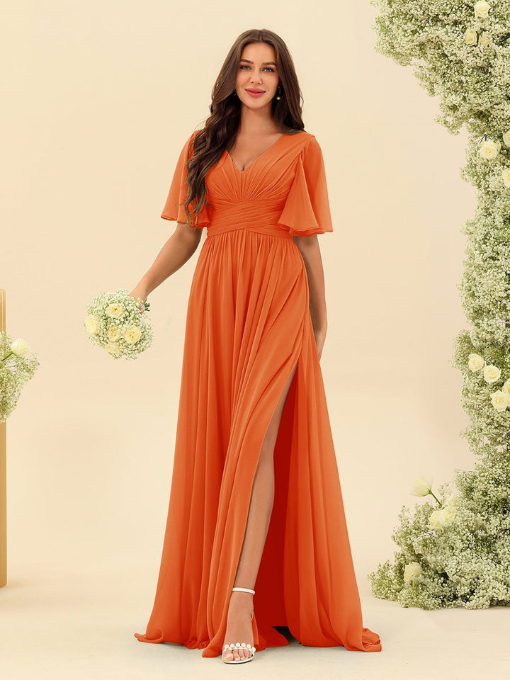 Abito Lungo Donna in Chiffon A-Line Fluido con Spacco Laterale
