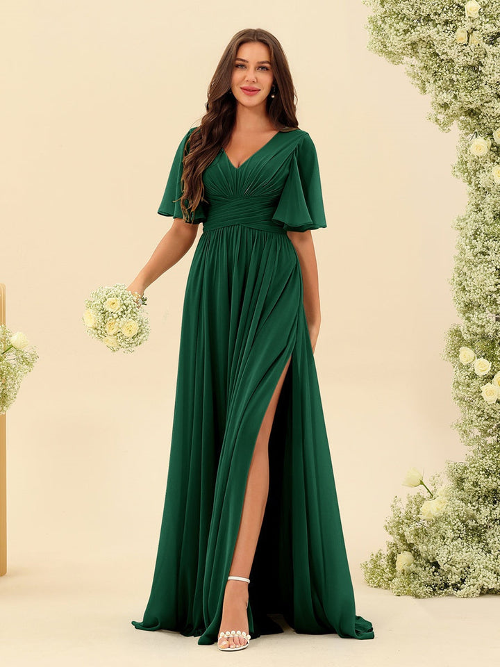 Abito Lungo Donna in Chiffon A-Line Fluido con Spacco Laterale