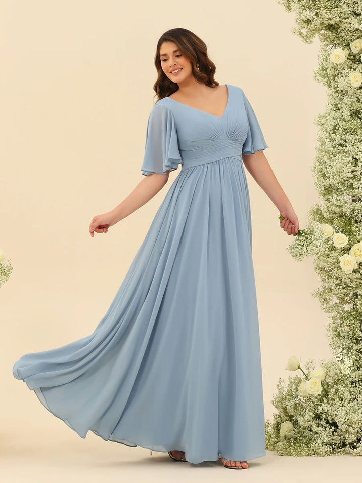 Abito Lungo Donna in Chiffon A-Line Fluido con Spacco Laterale