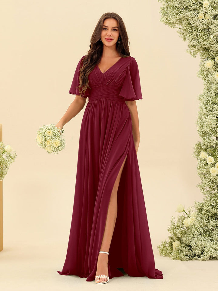 Abito Lungo Donna in Chiffon A-Line Fluido con Spacco Laterale