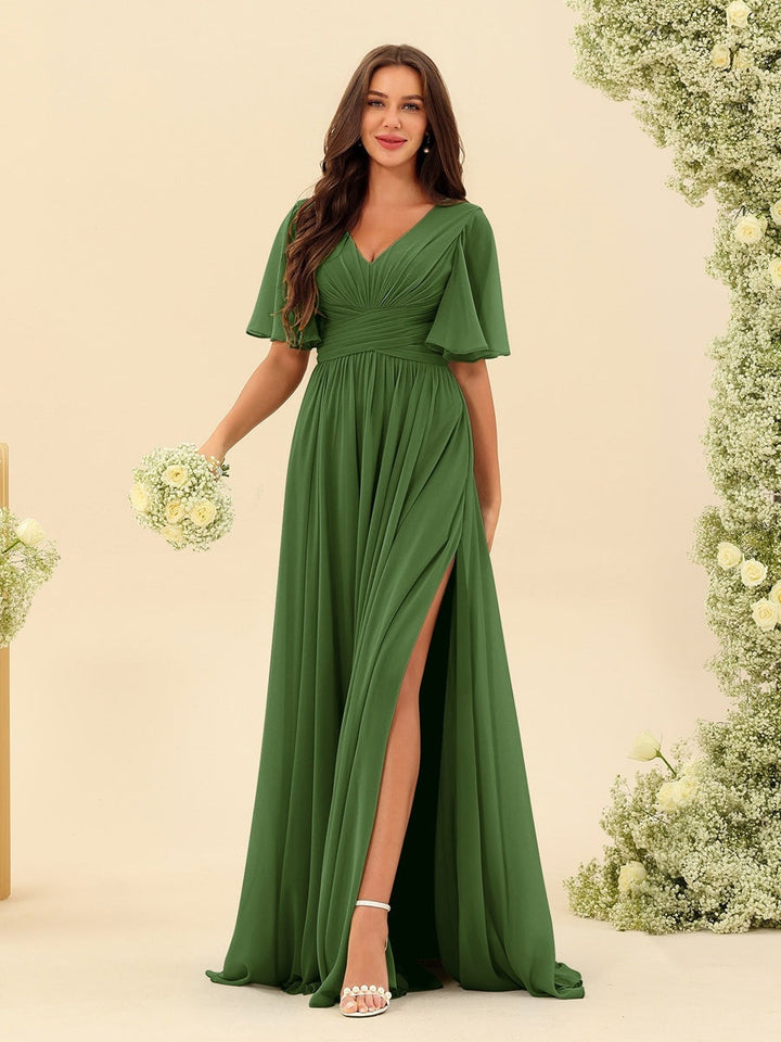 Abito Lungo Donna in Chiffon A-Line Fluido con Spacco Laterale