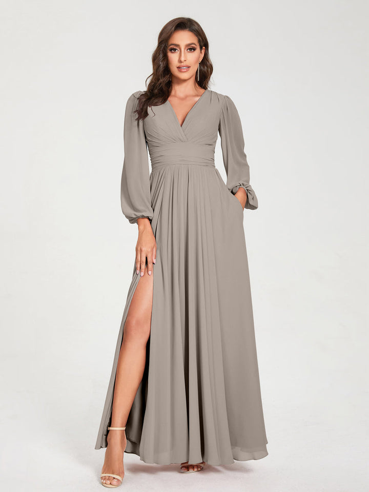 Abito Trapezio Donna Maniche Lunghe Elegante Cerimonia