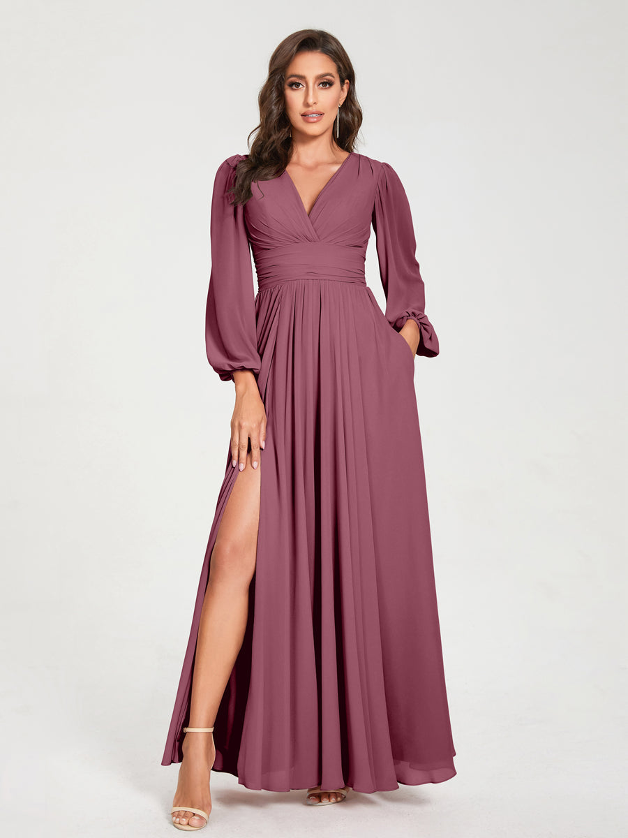 Abito Trapezio Donna Maniche Lunghe Elegante Cerimonia