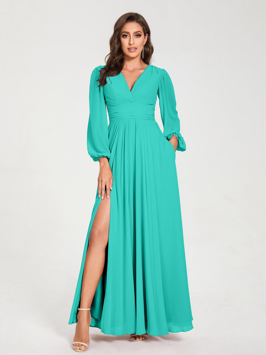 Abito Trapezio Donna Maniche Lunghe Elegante Cerimonia