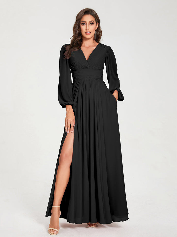 Abito Trapezio Donna Maniche Lunghe Elegante Cerimonia