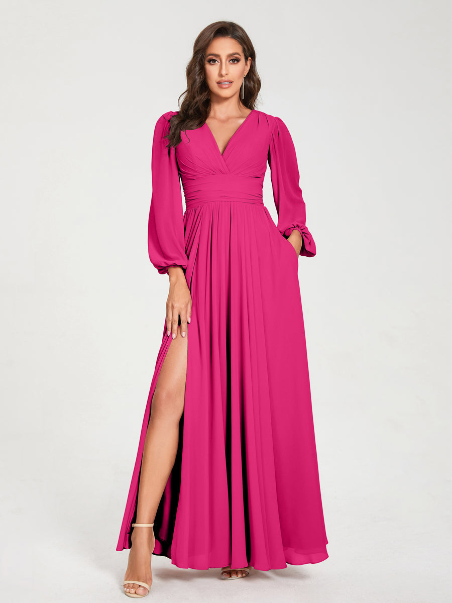 Abito Trapezio Donna Maniche Lunghe Elegante Cerimonia