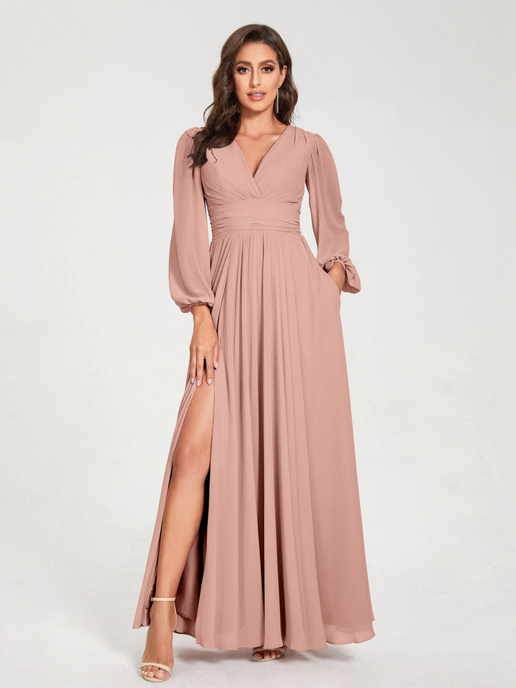Abito Trapezio Donna Maniche Lunghe Elegante Cerimonia