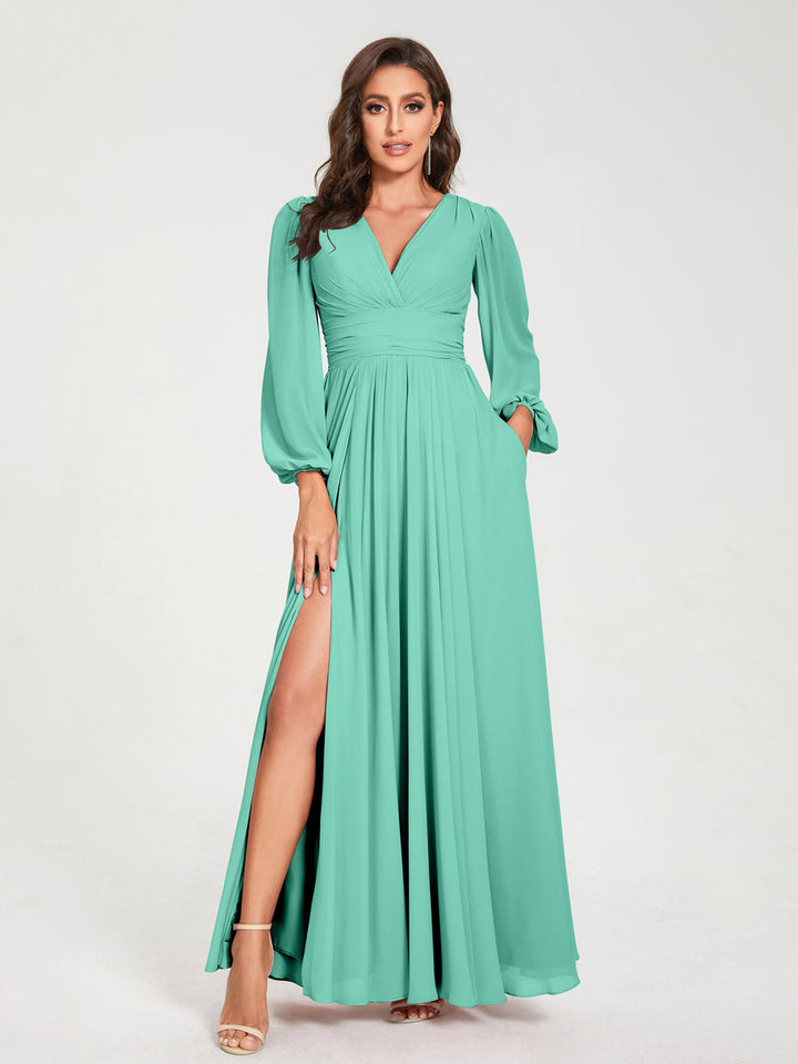 Abito Trapezio Donna Maniche Lunghe Elegante Cerimonia
