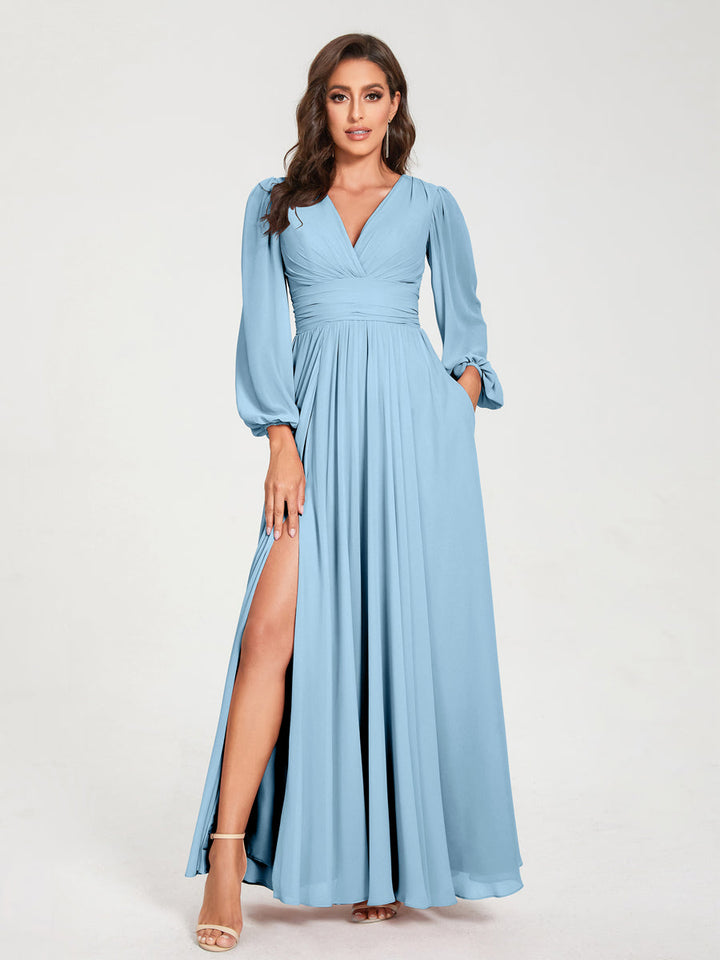 Abito Trapezio Donna Maniche Lunghe Elegante Cerimonia