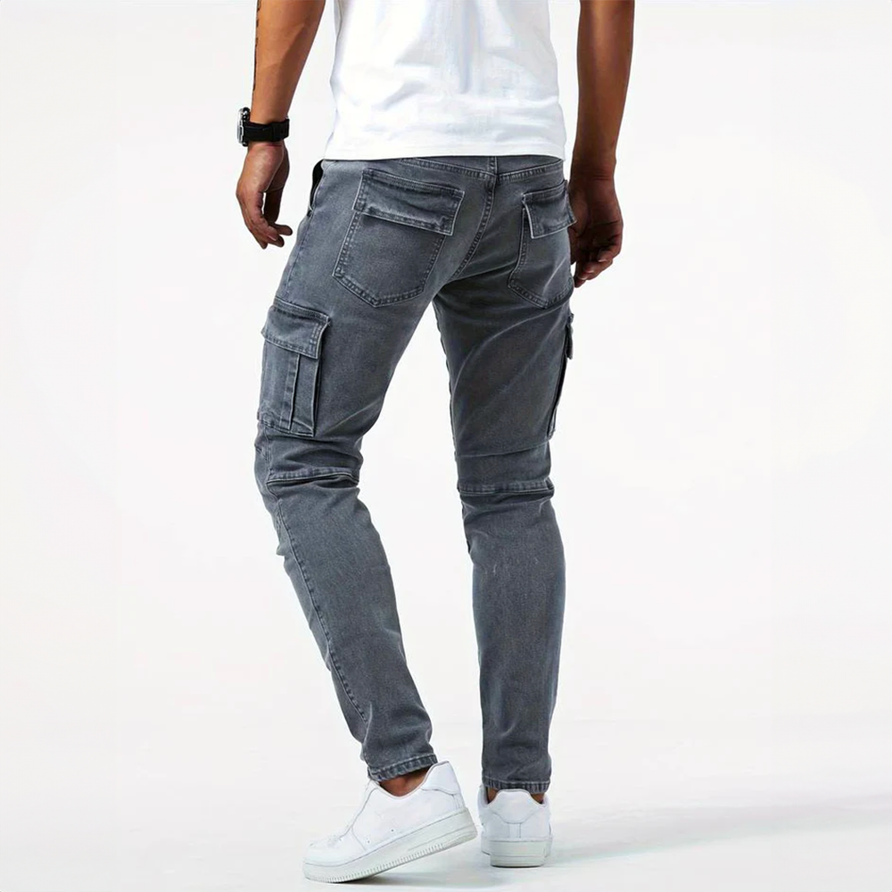 Pantaloni Cargo Uomo in Denim Elasticizzato Slim Fit