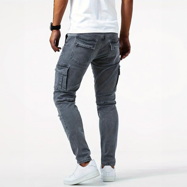 Pantaloni Cargo Uomo in Denim Elasticizzato Slim Fit