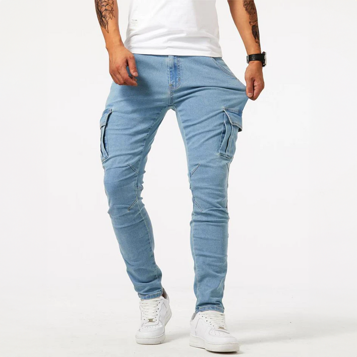 Pantaloni Cargo Uomo in Denim Elasticizzato Slim Fit