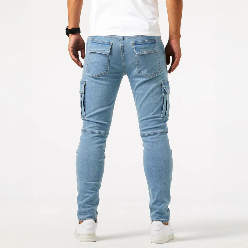 Pantaloni Cargo Uomo in Denim Elasticizzato Slim Fit