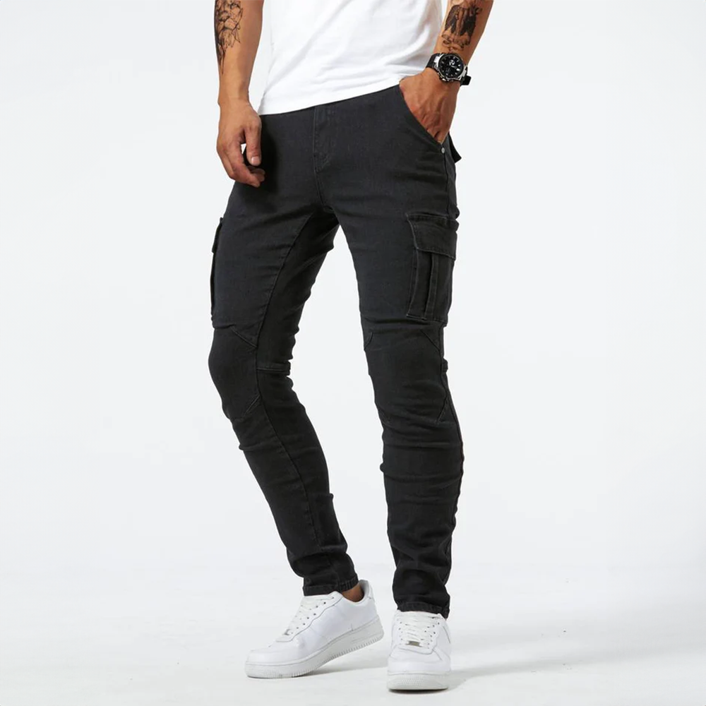 Pantaloni Cargo Uomo in Denim Elasticizzato Slim Fit